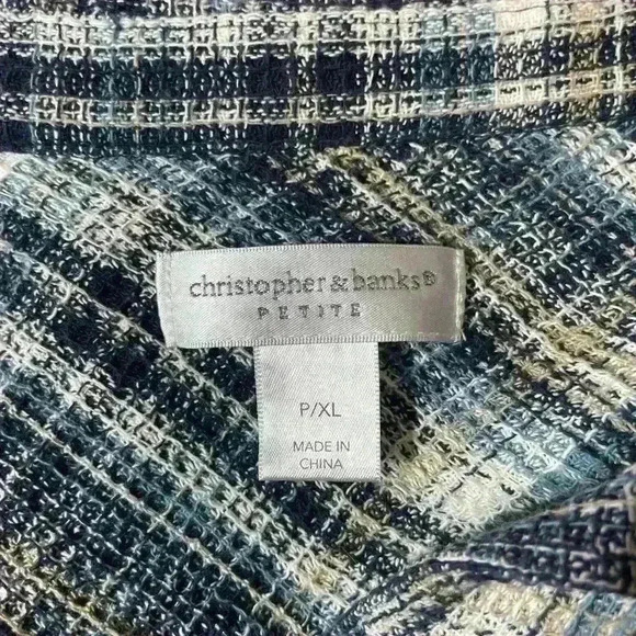 Christopher & Banks Petite Blue Plaid Tweed Button Up Shirt Jacket Size XL - Picture 6 of 7